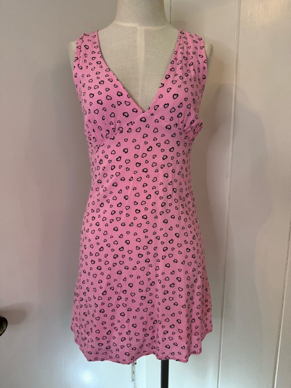 Lottie Moss Sleeveless Pink Mini Dress with Black Heart Print SZ XS